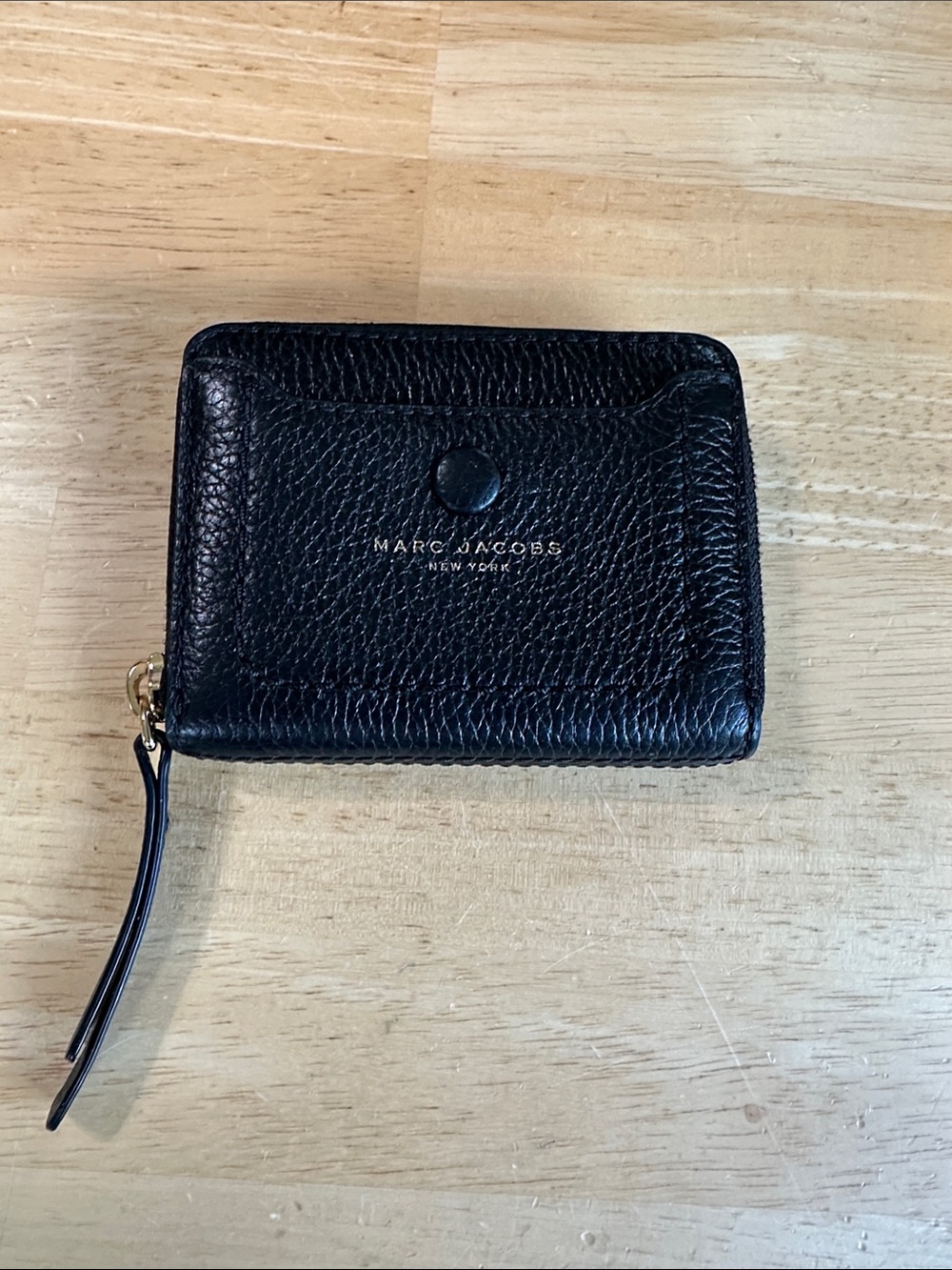 Marc Jacobs Black Pebbled Leather Zip Card Case with Snap Pocket